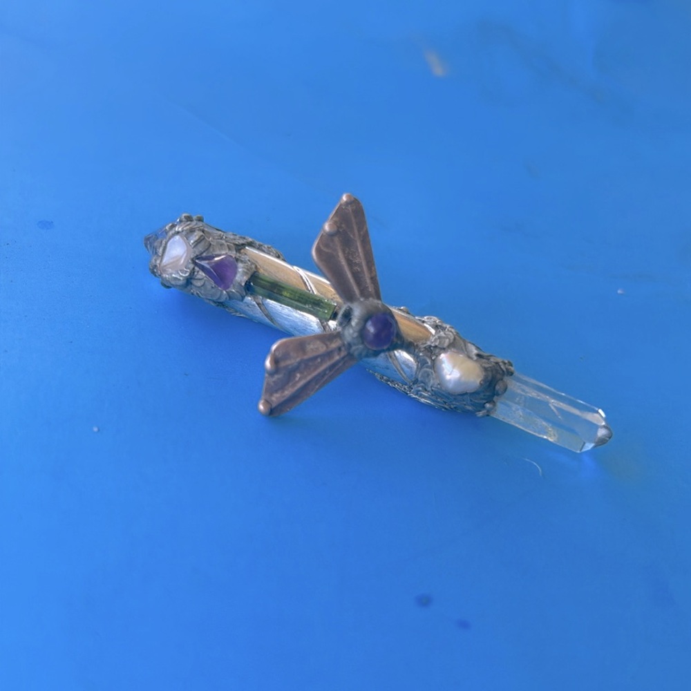 VINTAGE WAND Amethyst, Peridot crystal, Rose quartz, pearl, and clear quartz - Picture 7 of 13